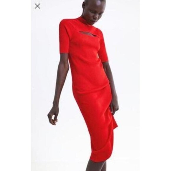 Zara Dresses & Skirts - Zara knit cutout dress Red color Size L New without Tags.